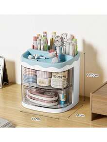 1pc Bathroom Multi-Function Rotating Drawer Storage Box For Cosmetics And Jewelry - Light Blue 1PC - View 6