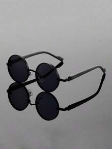 Retro Full Rim Round Shades For Ladies Slim Engraved Metal Frame Anti UV Gradient Lens Elegant Eyewear For Vacation Daily Outfit - Multicolor - View 3