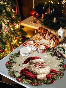 2/4/600 piezas Manteles individuales con forma de flor para fiesta de Navidad - Papá Noel vintage, bayas, copos de nieve; material de lino de 13.78 pulgadas; decoración de mesa antideslizante, resistente al calor y lavable a máquina - Multicolor - Ver 2