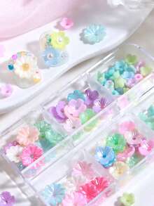 6格馬卡龍幻彩五瓣花美甲飾品，女性DIY美甲沙龍裝飾用品美甲配件 - 彩色 - 查看 4