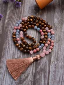 YAUKIA 1pc Elegant Fashion Women'S Beaded Necklace , 108 Mala Tiger'S Eye & Rose Quartz , Creativity Summer Jewelry Gift , Prayer Beads , For Daily Wear - Multicolor - View 2