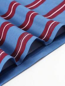 Teen Girls Striped Polo Shirt, Blue & Red Contrast White Collar, Loose Fit, Casual College Style, Long Sleeve Pullover Top, Spring/Autumn - Blue - View 9