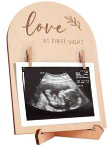 1pc Wooden Double-Sided Ultrasound Photo Frame, Pregnancy Or Anniversary Countdown Photo Frame, Desktop Decor Display, Wooden Photo Frame Ornament, Pregnancy Ultrasound Color Photo Memorial Frame - A - View 2