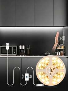1/2/3/4/5/10m USB Powered Smart Motion Sensor LED Light Strip, Self-Adhesive Suitable For Wardrobe, Cabinet, TV, Living Room, Shoe Rack, Sofa, Flexible LED Light Strip, USB LED Light Strip With Sensor, 5V USB Powered, Warm White Light/1m/3 Meters/5m USB Powered Smart Motion Sensor LED Light Strip - White - View 11