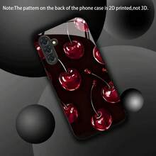 Phone Case: Scarlet Cherry Talk 2025 New Black Tempered Glass Phone Case For Samsung S25 Ultra/S25/Galaxy S24/S24 FE/S24 Plus/S24 Ultra/S23/S23 FE/S23+/S23 Ultra/S22/S22+/S22 Ultra/S21/S21+/S21 Ultra/S20 - Black - View 6