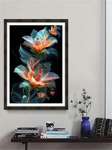 1pc Diamond Painting Kit, Dreamy Translucent Colorful Floral Diamond Art, Handmade DIY Rhinestone Decor Painting, Living Room Bedroom Light Luxury Atmosphere Wall Art, Holiday Gift - round diamond - View 5