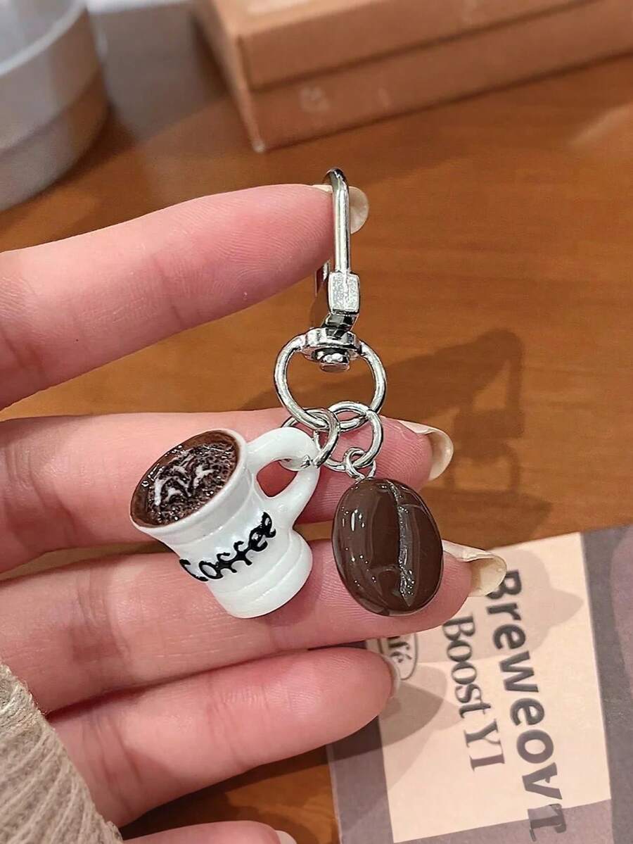 1pc Coffee Cup Keychain - Realistic Coffee Bean And Cup Design, Suitable For Coffee Lovers, Car Key, Bag Pendant, Can Be Used As A Small Gift Key Ring - Multicolor - View 1