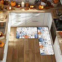 Kitchen Mats Featuring A Design Of Autumn Blue And White Pumpkins, Made From Suitable Materials For Use In The Bedroom, Living Room, Dining Area, Bathroom, And Entrance - White - View 2