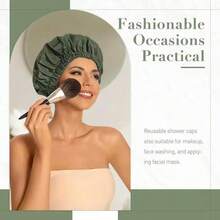 Reusable Shower Cap For Women, Large Waterproof Shower Bonnet Washable Elastic Band Bath Hair Hat For Long Hair, Braids(Green), Shower Accessories, Bath Sponge - View 6