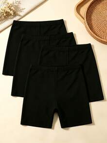 4pcs Kids Black Versatile Leggings, Elastic Anti-Exposure Shorts - Black - View 6