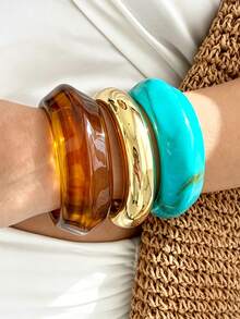 3pcs Exaggerated Wide Resin Bangle Bracelet Set, Suitable For Daily Wear And Gatherings - Multicolor - View 3