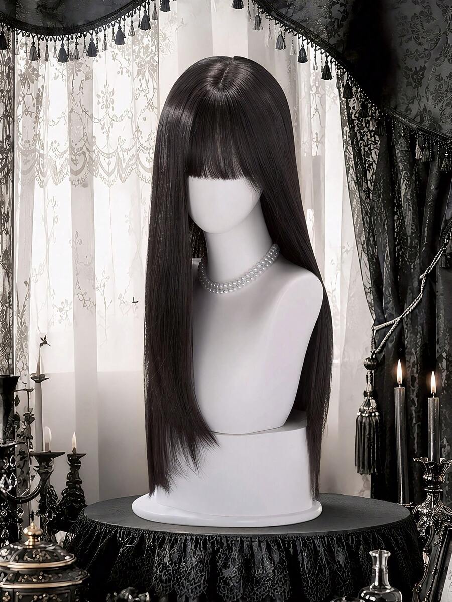 alicegarden Wig Sintetis Panjang 30 Inci, Gaya Lurus Alami, Warna Hitam Memukau, Dengan Desain Poni, Cocok Untuk Pemakaian Sehari-hari Wanita, Hadiah Wig Alami dan Tahan Lama - Hitam - View 1