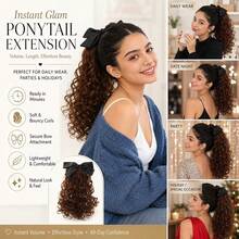 Bow Ponytail Extension With Large Black Bow 14-Inch Short Curly Wavy Ponytail Hairpiece Suitable For Women'S Use Of Artificial Fluffy Ponytail Extension Suitable For Daily - Multicolor - View 4