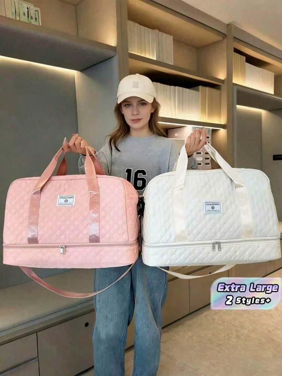 1pc Travel Storage Bag, Large Capacity Portable Clothing, Shoes, Cosmetics Organizer, Thick Wear-Resistant Fabric, Waterproof & Dustproof, Multi-Layer Design, Dry & Wet Separation, Side Pocket + Shoe Compartment, Scientific Layout To Meet Luggage Partition Storage Needs, Suitable For Long-Distance Travel, Short-Term Business Trips, Weekend Vacations And Dorm Storage Organization, Lightweight & Foldable, Space-Saving, Essential For Back-To-School And Vacation Travel
