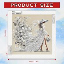 White Flower Elegant Women Theme Diamond Painting Set | Partial Asymmetrical Diamond Inlay, Acrylic Material, 30cm X 30cm, Suitable For Living Room, Bedroom, Study Home Decor, Ideal Handmade Gift - View 2