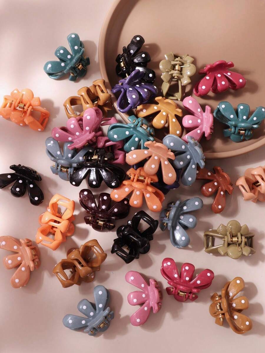 10/20/30pcs Dark Polka Dot Banana Hair Clips, Vintage Style Low Saturation Dark Color Bangs Claw Side Hair Clips Hair Accessories (Random Color) - Multicolor - View 1