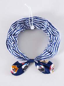 Navy Stripe Print Pet Bandana Set, Cartoon Bib Bowknot Headwear, Versatile Matching Accessories For Cats And Dogs - Multicolor - View 9