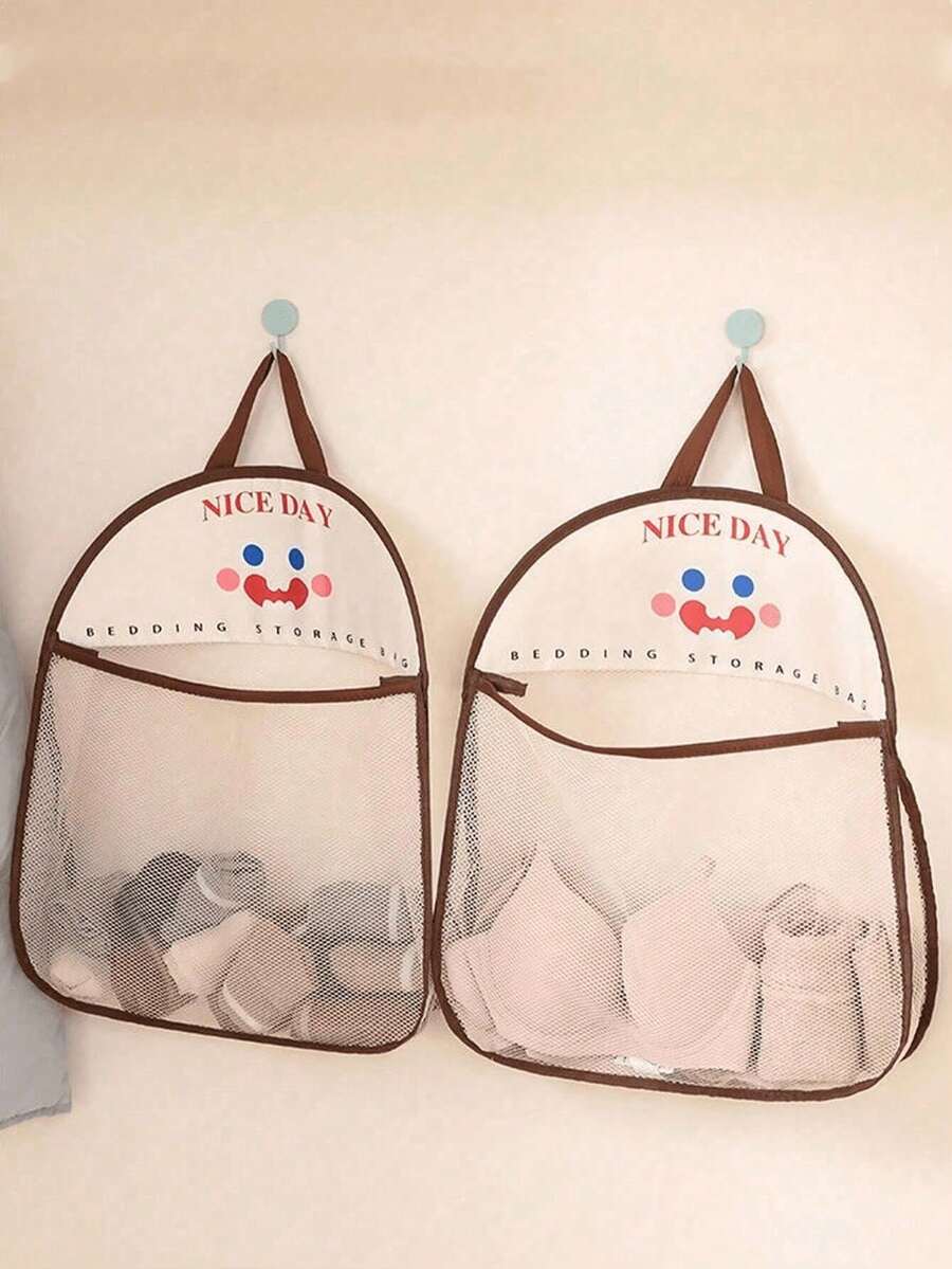 1/2pcs Hanging Mesh Storage Bag, Polyester Fiber Breathable Washable Laundry Storage Bag, Wall-Mounted Underwear & Socks Sorting Storage Bag, Suitable For Bathroom, Bedroom, Kitchen, Closet And Student Dorm - Multicolor - View 1