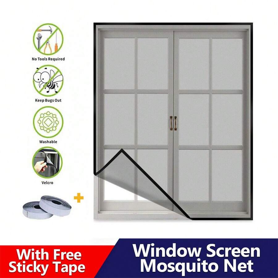 Hook And Loop Window Screen, Home Mosquito Net, Anti-Mosquito Mesh, Dense Mesh, Breathable, No Perforation, Washable, Easy To Open And Close Windows, Easy To Install, Home Anti-Mosquito Net - Black - View 1