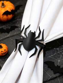 12pcs/6pcs/1pc Halloween Napkin Rings - Halloween Novelty Theme, Black Skeleton Hand, Ghost, Spider, Haunted House, Butterfly Creative Design Napkin Rings, Suitable For Halloween Party Table Decor - Easy To Clean Metal Texture, Halloween Decoration, Theme Event Accessories, Spooky Table Decor, Durable Napkin Holder - Multicolor - View 6