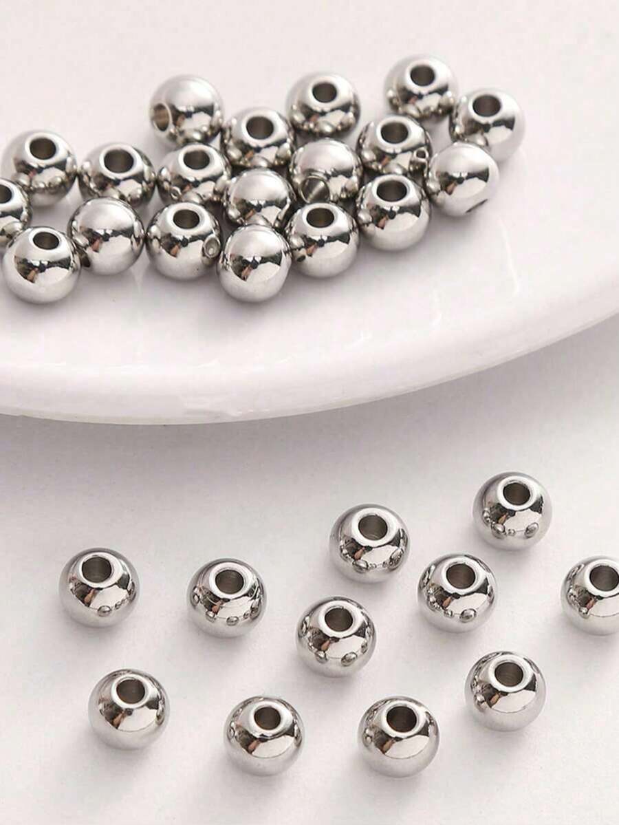 100pcs Gold/Silver 4mm Straight Hole Spacer Beads, DIY Handmade Necklace Bracelet Making Kit, Jewelry Pendant Creative Gift - Multicolor - View 1