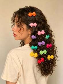20pcs Girls Cute Heart-Shaped Hair Clips, Colorful Bow Hair Clips, Flower Plastic Hair Accessories, Butterfly Shape Hair Clips, Suitable For Daily Wear Or Vacation - Multicolor - View 6