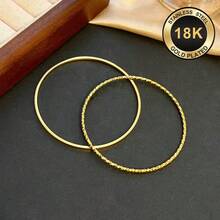 2pcs Starry Sky Stainless Steel Bracelets, Non-Fading, Minimalist Fashion, Versatile Plain Band, Stackable Ultra-Thin Bangle - Gold - View 3