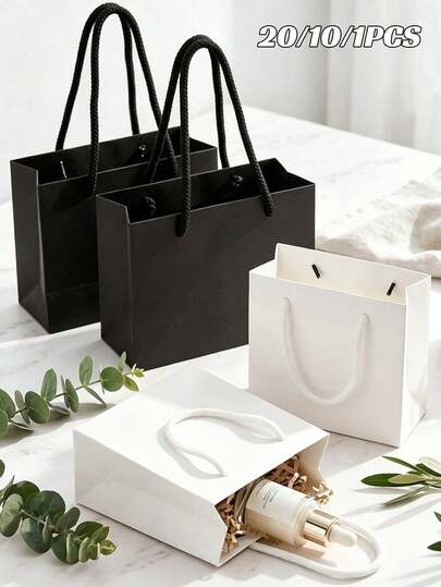 20pcs/10pcs/1pc Black & White Gift Bags, Men's Shopping Bags, Wedding Handbags, Small Gift And Birthday Party Paper Bags - Stylish & Practical, Perfect For Weddings, Birthday Parties And Holiday Celebrations.