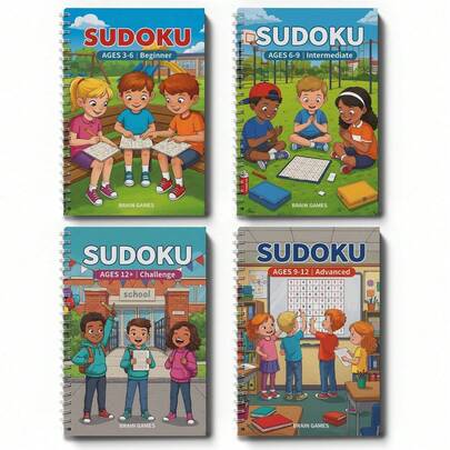 Kids Sudoku Game Book, Fun Logic Challenges For Focus Training, Single Book With One Puzzle Per Page, Available Ages 3-6 6-9 9-12 12+