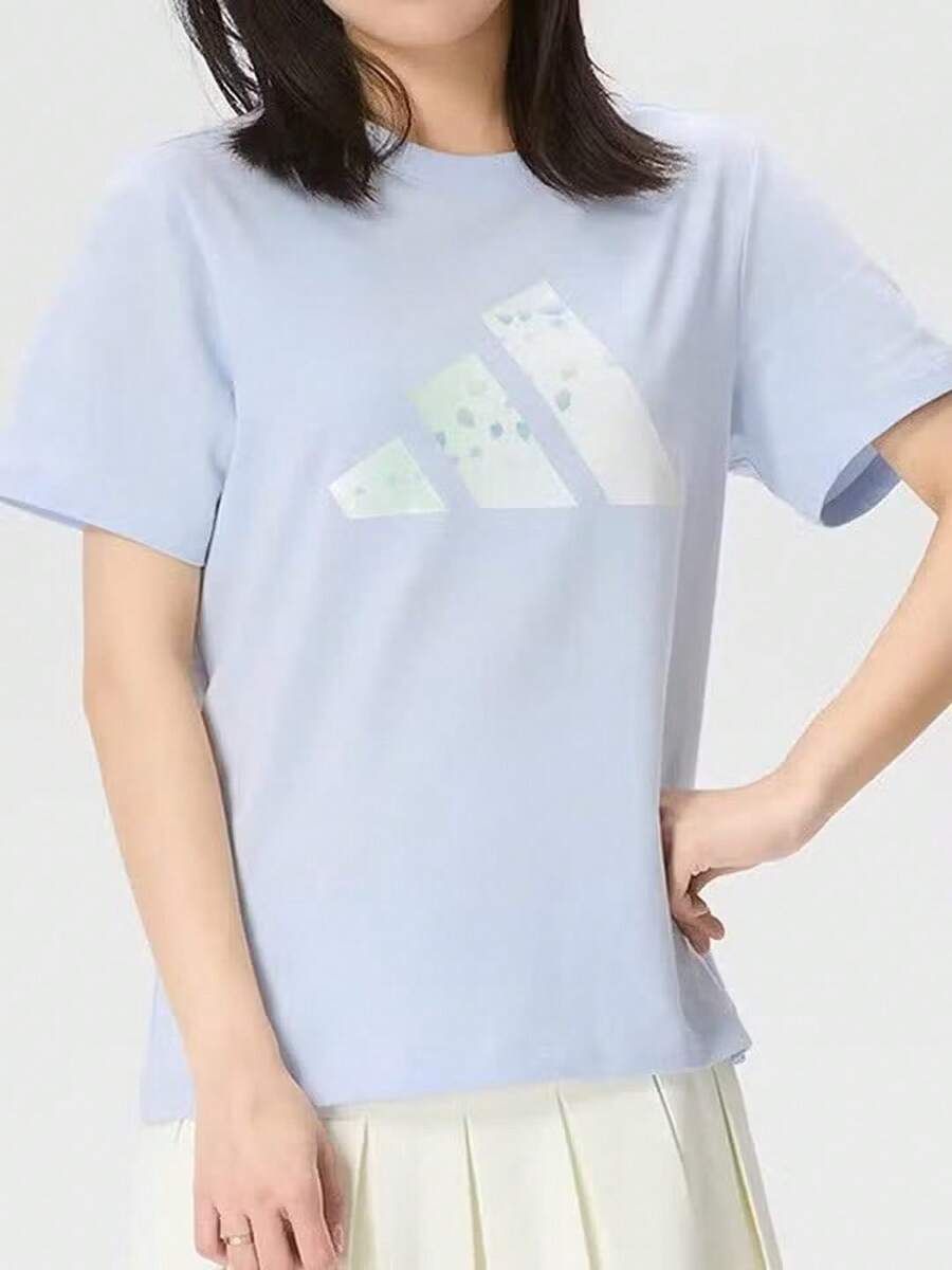 Adidas New Women's Outdoor Sports Casual Short Sleeve T-Shirt - Light Blue - View 1