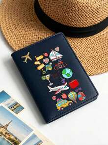 1 Pc Cute Airplane Print Passport Cover, Travel Passport Holder, Waterproof ID & Credit Card Organizer, Travel Accessories - Multicolor - View 13