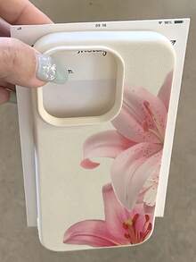 1件新款紅色百合花美學圖案磨砂荔枝紋全包覆TPU防震時尚手機殼，適用 11/12/13/14/15/16/17 Pro Max/Plus/7/8/XR、A56/55/54/53/52/51、S25/24/23/22/21系列防震保護殼 - 彩色 - 查看 3