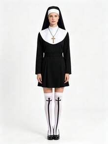 Halloween Costume Nun Cosplay Headscarf And Neckpiece Performance Set, Cross Headpiece, Neckpiece, And Socks Four-Piece Set - Multicolor - View 8