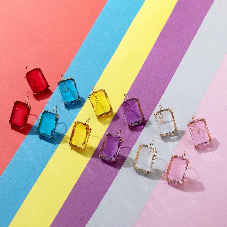1 Pair Exaggerated Fashion Minimalist Colorful Rhinestone Square Popular Ear Hook Earrings For Women - Earring - View 1