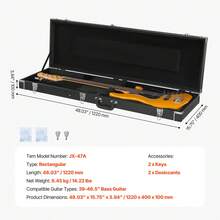 Estuche Rígido Rectangular de 1220 x 400 x 100 mm para Bajos con Cerradura, Pestillo, Asa, Acolchado de PVC, Forro Suave, Resistente al Agua, Estuche Rígido para Bajos de 39 a 46,5", Negro - Negro - Ver 11