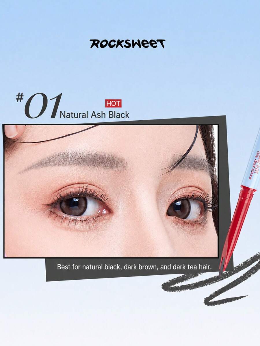 ROCK SWEET Ultra-Fine Eyebrow Pencil, Waterproof And Smudge-Proof, One-Stroke Definition, Suitable For Beginners, 1+1 Large Capacity, 2 Colors Available - 01#Natural Grey Black - View 1
