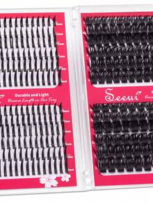 396 Peças Conjunto de Cílios Postiços de Agrupamento Único Curva D, Inclui Cílios Pontiagudos 120D/150D, Cola, Selante, Pinça e Pincel, Kit de Extensão de Cílios DIY, Adequado para Iniciantes, Cílios Segmentados Grossos, Macios e Realistas, Adequado para Maquiagem Diária/Leve/Grossa/Cosplay, Halloween - Preto - Visão 4