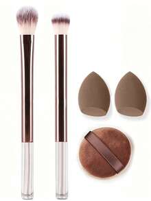 Set di 5 pennelli professionali per il trucco, pennello per blush di alta qualità, pennello per contouring, pennello per ombretti, pennello per illuminante, strumenti per il trucco per una base impeccabile - Caffè Marrone - Visualizzare 9