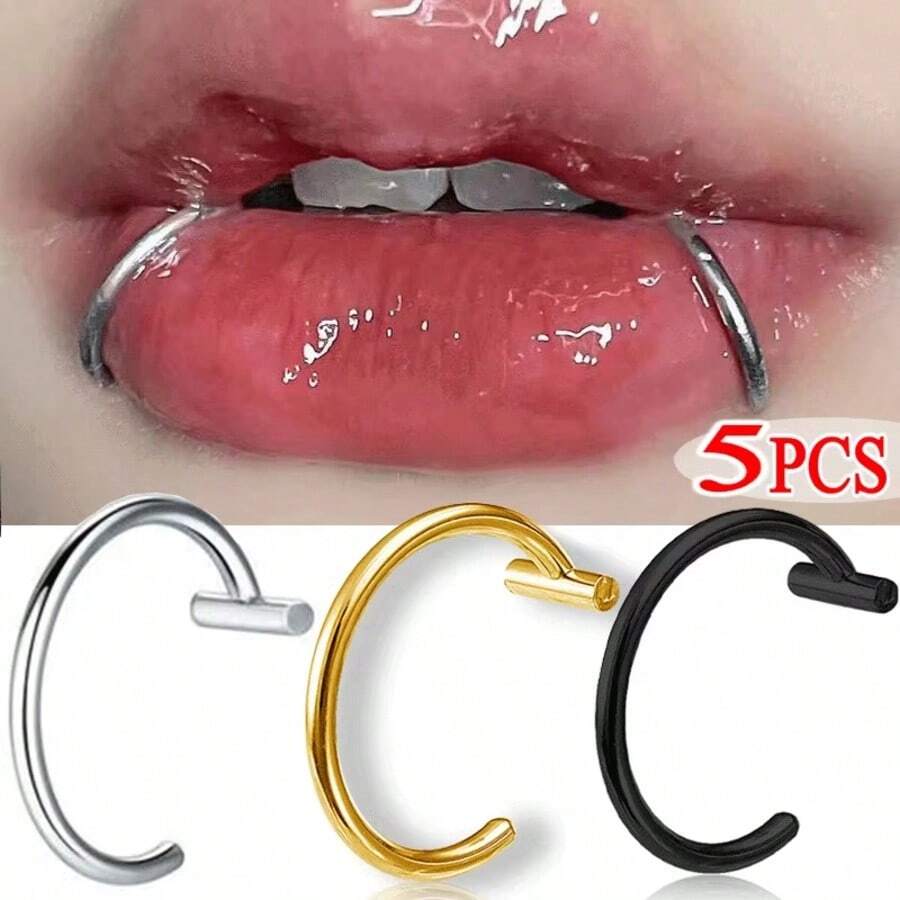 VJS 1/3/5pcs Punk Lip Ring Nose Ring Fake Nose Ring Septum Piercing Clip Mouth Ring Fake Piercing Body Clip - Multicolor - View 1