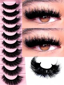 New 10 Pairs 22mm 3D Mink Fur False Eyelashes, 8D Dense Fluffy Soft Eyelash Extensions For Natural Makeup Look - 黑色 - 查看 2