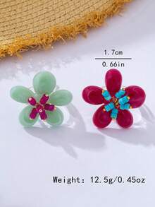 1pc/2pcs Contrast Color Flower Ring Handmade Translucent Floral Niche Design Exaggerated Index Finger Ring For Vacation Travel Photography - Flower Ring - View 2