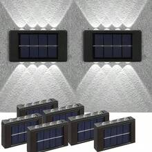 戶外太陽能壁燈 8LED/10LED（白光、暖光）家用戶外照明燈具 太陽能凸透鏡上下照壁燈 適用於圍欄、柱子、停車場、車庫、花園及其他裝飾 1件/2件/6件 - 凸鏡壁燈 - 查看 12