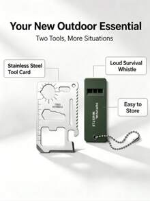 Essential For Women 11-In-1 Survival Tool Card + Loud Whistle, Stainless Steel Multi-Function Tool Card Pocket Multi-Tool, Outdoor Camping Hiking Emergency - Multicolor - View 2