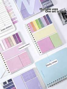 1pc Loose-Leaf Notebook Expansion Sticky Notes Multi-Combination, Multi-Functional Student Use Adhesive Set, This Notebook And Sticky Notes Combination Set Is Convenient To Use. Soft And Elegant Morandi Color, Notebook With Adhesive, Fashionable Design. - Multicolor - View 6