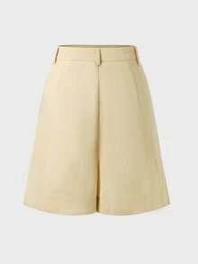 Shorts Feminino de Linho Casual Minimalista Estilo Vintage Cor Sólida Fashion Versátil para Verão e Deslocamento - Caqui - Visão 9