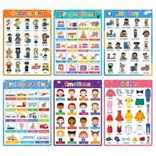 Lachilly 4件組幼兒英文學習教育海報 A4尺寸 星期月份時間天氣季節 幼兒園兒童卡通圖案牆面裝飾教育海報 - 彩色 - 查看 12