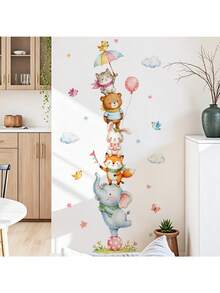 1pc Stackable Cartoon Forest Animal Cloud Balloon Wall Sticker, Removable Self-Adhesive Wall Decal For Kids Kindergarten, Baby Nursery, Playroom, Cute Watercolor Animal Home Decor - Forest Animals - View 2