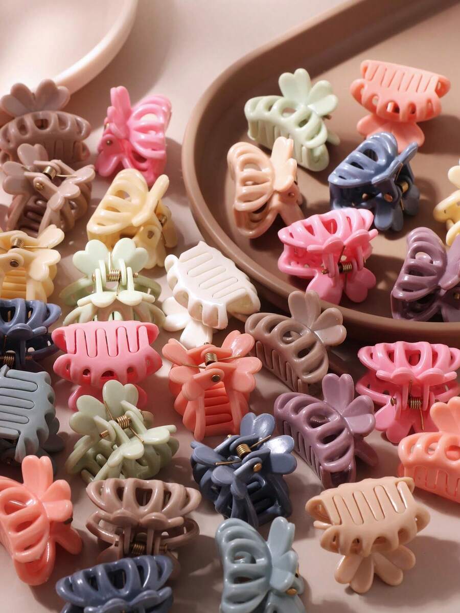 10/20/30pcs Morandi Hollow Geometric Small Hair Claw Clips For Women, Niche Minimalist Back Of Head Bun & Loose Hair Small Hair Claw Hair Accessories - Multicolor - View 1