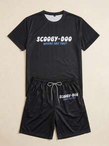 Strevion SCOOBY-DOO Men's Cartoon Pattern Short Sleeve T-Shirt And Drawstring Pocket Casual Shorts Set - Multicolor - View 3
