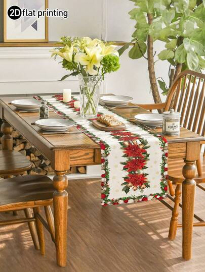 1/4/6pcs,Christmas,Christmas Decorative Table Runner,Printed With Pine Needle Red Floral And Bell Pattern,Christmas Decorative Elements,Fireplace Cloth Decoration,Table Mat Decoration,Multiple Size Options,Suitable For Different Home Decor Scenarios,Fireplace Cloth,Glass Door And Window Cloth,Home Decor,Entrance Decor,Christmas Dining Table Decoration,Christmas Dining Table Decoration.